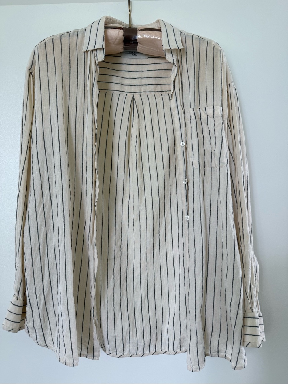 MaxMara Weekend Cream Long-Sleeve Striped Button-Down linen Shirt